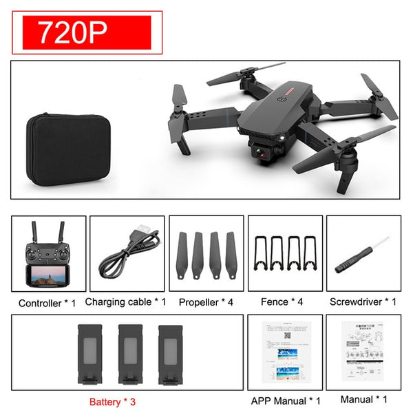 720p camera black color 3battery drone