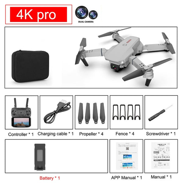 4k pro dual camera white color camera 1 battery drone