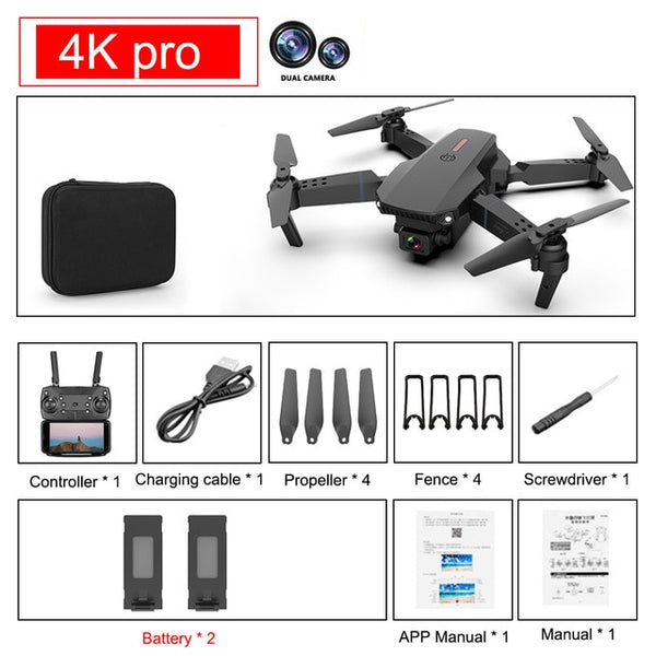4k pro dual camera black color camera 2 battery drone