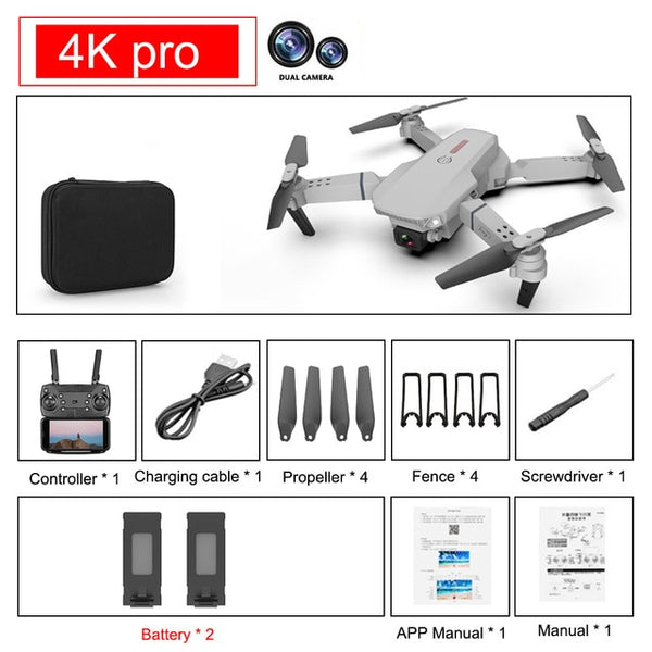 4k pro dual camera white color camera 2 battery drone