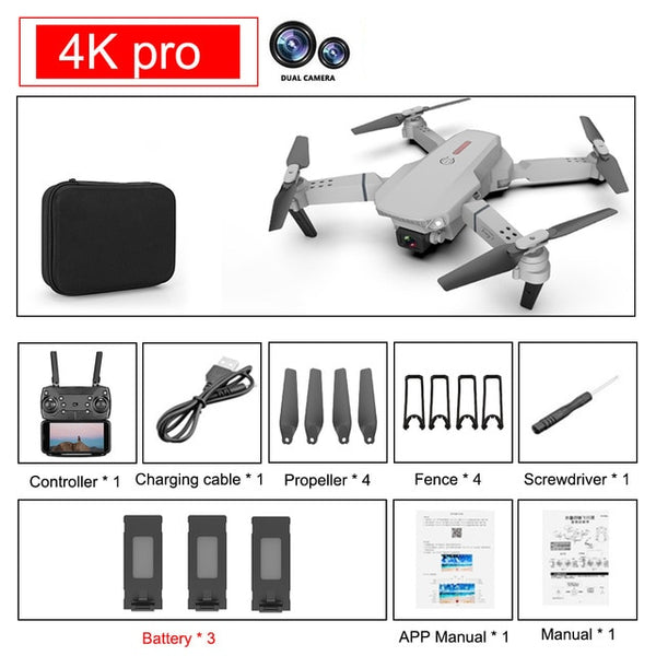 4k pro dual camera white color camera 3 battery drone
